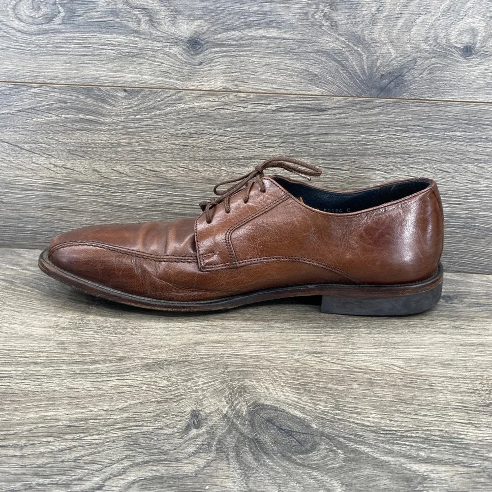 Johnston & Murphy Dress Shoes Mens 10 Brown Leather Bicycle Toe Derby D 28712